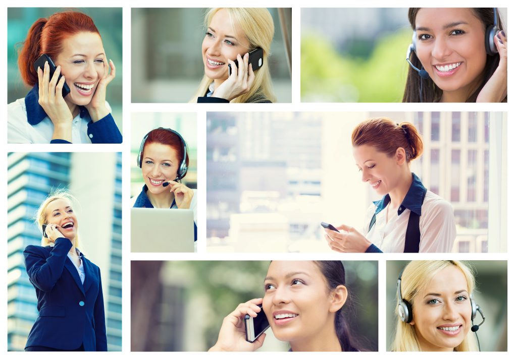 The Power of Message On Hold - 
Turn hold time into a customer engagement tool with Please Hold Canada. Discover how Message On Hold boosts customer satisfaction and results. - Title Collage with multiple pictures of people on the phone or with phone headsets on,